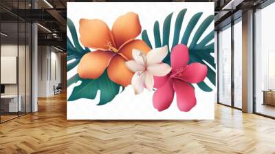 3D cartoon tropical flower PNG sticker with a transparent background. Wall mural