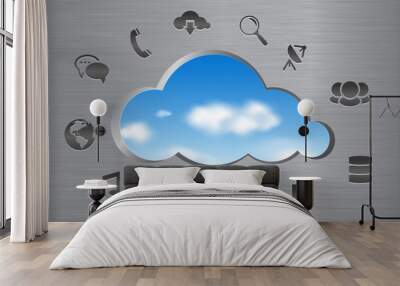 Cloud Computing abstract concept icons and cloud shape Wall mural