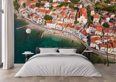 Aerial view of Baska town on Krk Island, Croatia Wall mural