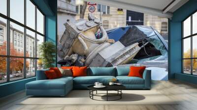 Zagreb hit by the earthquake destroyed cars Wall mural