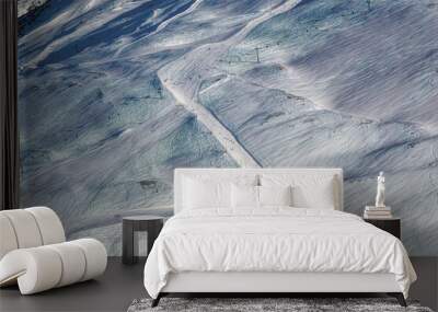 Panoramically view from 3030 meters above sea level over snowy valley with  ski lift in Hochgurgl, Austria. Wall mural