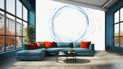 Water vector splash isolated on transparent background. blue realistic aqua circle with drops. top view. 3d illustration. semitransparent liquid surface backdrop created with gradient mesh tool. Wall mural