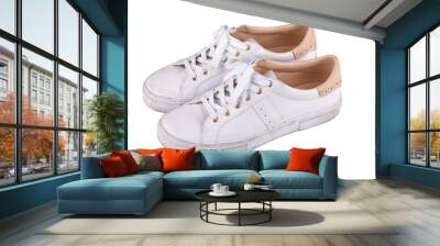 Dirty sneakers isolated on white Wall mural