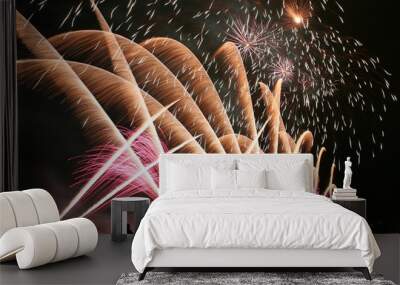 Fireworks in the amusement park with people in front Wall mural