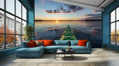 Kayaking at sunset on a calm lake in Northwest Ontario, Canada. Wall mural