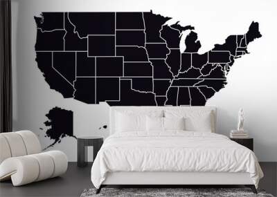 Vector - United States of America Black Silhouette map including State Boundaries Wall mural