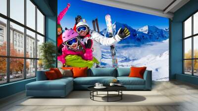 skiing, panorama - family enjoying winter vacation Wall mural