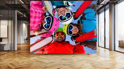 skiing, winter fun - happy family ski team Wall mural