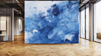 Blue acrylic paint texture background. Abstract acrylic painting on canvas. Fragment of artwork Wall mural