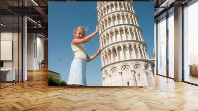 Travel - girl and the Leaning Tower in Pisa, Italy Wall mural