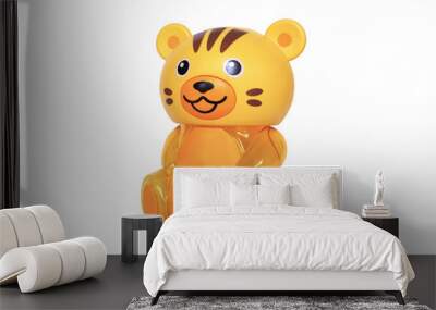 Yellow tiger : piggy bank on white background Wall mural