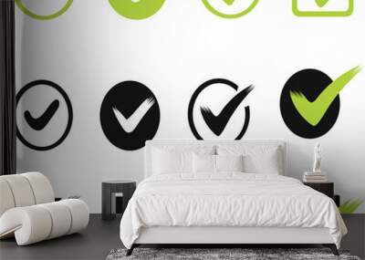 check mark buttons green black check mark and cross icon set. Circle with quare. green color black color, vector illustration.
 Wall mural