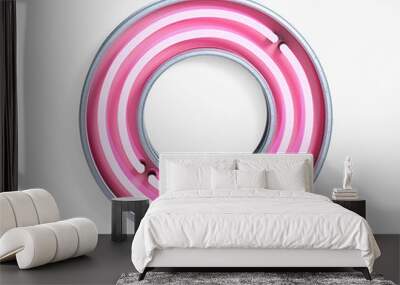 Bright Neon Font with fluorescent pink tubes. Letter O. Night Show Alphabet. 3d Rendering Isolated on White Background. Wall mural