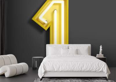 Bright Neon Font with fluorescent yellow tubes. Number 1. Night Show Alphabet. 3d Rendering Isolated on Gray Background Wall mural