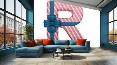 colorful letter r decorated with ribbon isolated on white background. 3d render illustration Wall mural