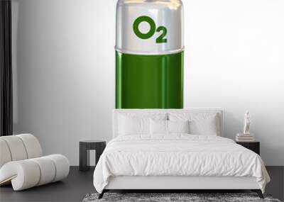 Green compressed Oxygen Gas Container with high pressure regulator. 3d rendering isolated on white background Wall mural