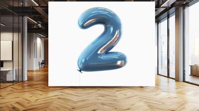 number two - 2 balloon font. 3d rendering isolated on white background. Wall mural