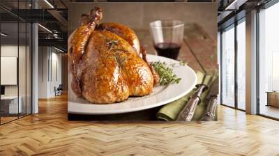 Grilled turkey on wooden plate for christmas and thanks giving Wall mural