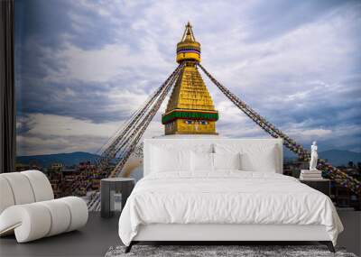 budhist pagoda at temple in Nepal. Wall mural