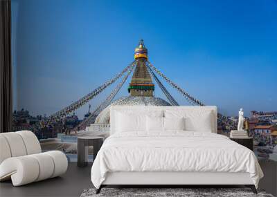 Landscape view of Baudhanath stupa in Kathmandu, Nepal. Wall mural