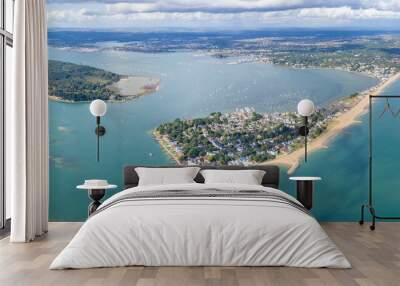 amazing aerial panorama view of Sandbanks Beach and Cubs Beach in Bournemouth, Poole and Dorset, England. Wall mural