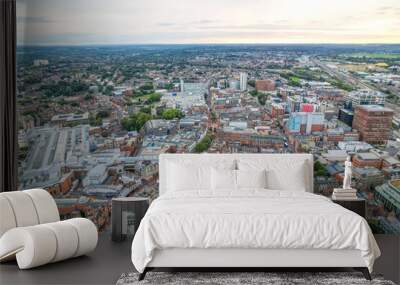 amazing aerial view of the downtown and High Street of Reading, Berkshire, UK Wall mural