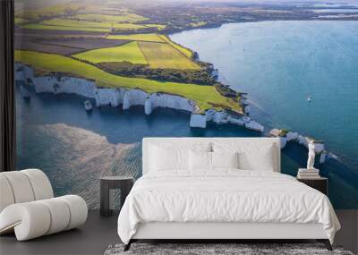 Amazing panorama aerial view of the famous Old Harry Rocks, the most eastern point of the Jurassic Coast, a UNESCO World Heritage Site Wall mural