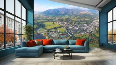 Beautiful aerial view of the Keswick, Derwentwater, Lake District National Park of England Wall mural