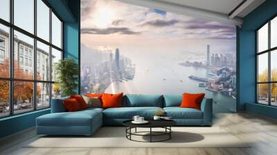 Epic sunset of the Victoria Harbour, Wai Chai and Central of Hong Kong Wall mural