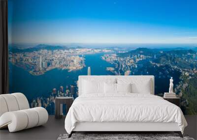 Panorama of Hong Kong Island from the peak, commercial center downtown surrounded by mountains Wall mural