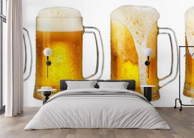 cold mug of beer with foam isolated on white background Wall mural