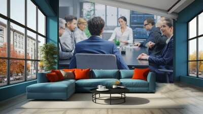 In the Modern Corporate Office Meeting Room: Diverse Group of Businesspeople, Lawyers, Executives and Members of the Board of Directors Talking, Negotiating and Working on a Winning Strategy.  Wall mural