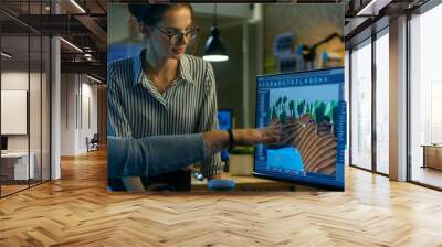 Male Game Developer Talks with Artistic Female Level Designer. Two Displays Show Totally Original Game. They Work in a Creative Office Loft. Wall mural