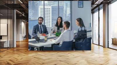 Modern Multi-Ethnic Office Conference Room Meeting: Diverse Team of Managers, Executives Talk, Brainstorm, Use Computers. Businesspeople Discuss Investment Strategy in e-Commerce Startup. Wall mural