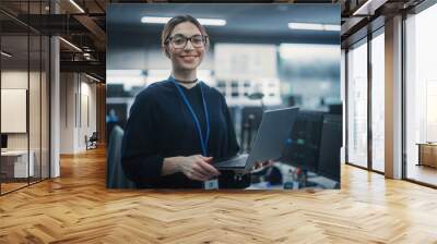 Portrait of an Attractive Empowered Multiethnic Woman Looking at Camera and Charmingly Smiling. Businesswoman at Work, Information Technology Manager, Software Engineering Professional Wall mural