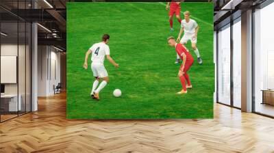 Professional Soccer Players Playing Pass Trying to Score a Goal. Impressive Professional Match on International Championship.  Wall mural