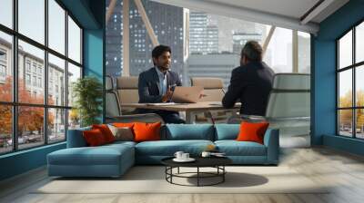 South Asians Business Partners Striking a Successful Deal at a Corporate Modern Meeting Room. Two Young Indian Businessmen Discussing Investment Opportunities, Strategy, Financing. Wall mural