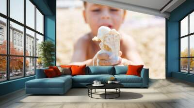 Boy eating ice cream Wall mural