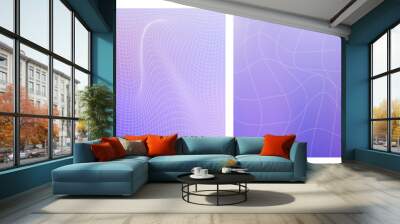 Set of geometry wireframe grid on violet gradient background. 3D abstract posters, patterns, cyberpunk elements in trendy psychedelic rave style. 00s Y2k retro futuristic aesthetic. Wall mural