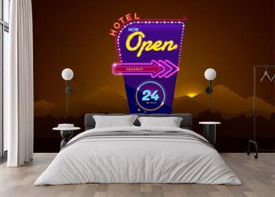 hotel sign buib and neon open Wall mural