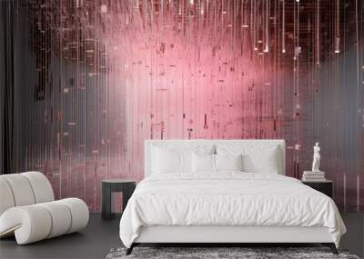 Computer binary code re-envisioned in futuristic style, string thin metallic elements covering the entire frame in subtle pink hues Wall mural