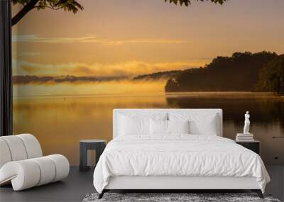 Fog on Summersville Lake, WV, Near Sunset Wall mural