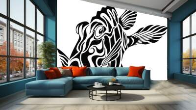 Tattoo fish black and white. Logo vector illustration Wall mural