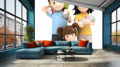 3d render of a happy family and pet Wall mural