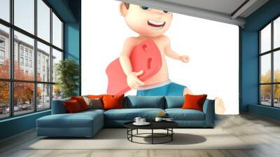 3d render of a kid wearing swimwear and goggles running holding a floater Wall mural