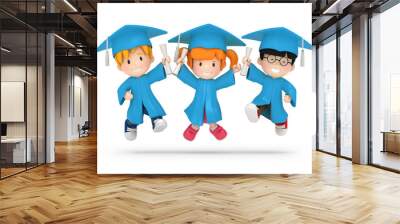 3D render of jumping kids with dilpoma Wall mural