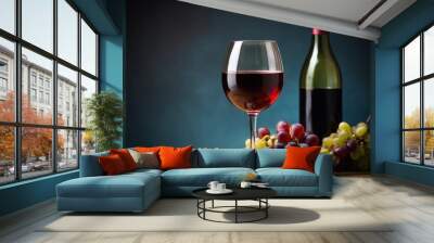 bottle of wine and grapes Wall mural