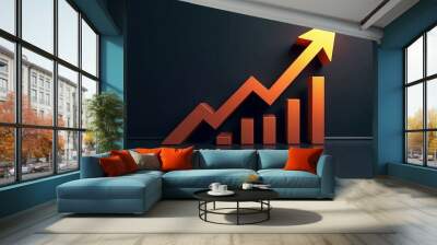 Orange 3D Graph with Rising Arrow on Dark Background Wall mural