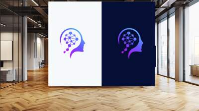 Brain Tech logo and human head logo Wall mural