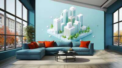 2.5D cartoon 3D green environmental theme city miniature model Wall mural